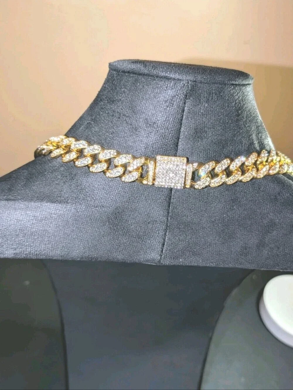 Men's Hip Hop 12mm Golden Cuban Link Chain Necklace with cubic zirconia Stones